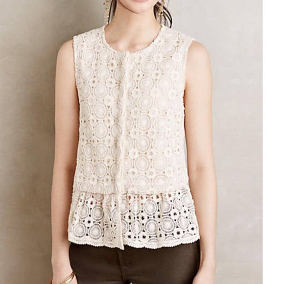 Atelier Camille Womens Ruffled Lace Shell Tank Blouse Size S Cream - Picture 1 of 8